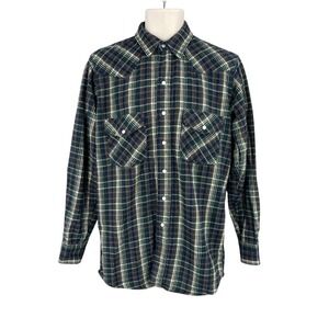 Vintage Dakota Shacket Men Size M Tall Blue Plaid Flannel Western Snap Yoke Y2K